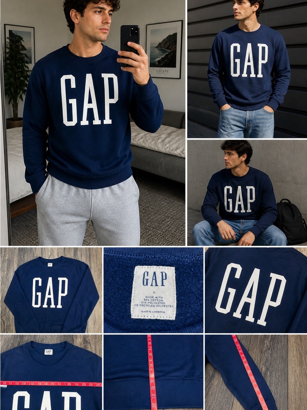 GAP Navy Logo Sweatshirt Large Classic Crewneck Cozy Casual - Picture 11 of 14